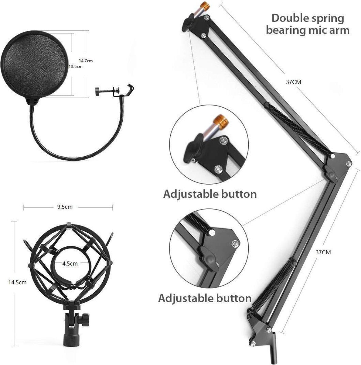 MAONO AU-A04 podcast microfoon set, USB condensator microfoon incl. beweegbare arm en filter zwart